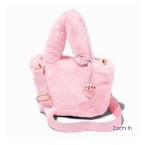 Claire’s Furry Pink Crossbody Tote Bag